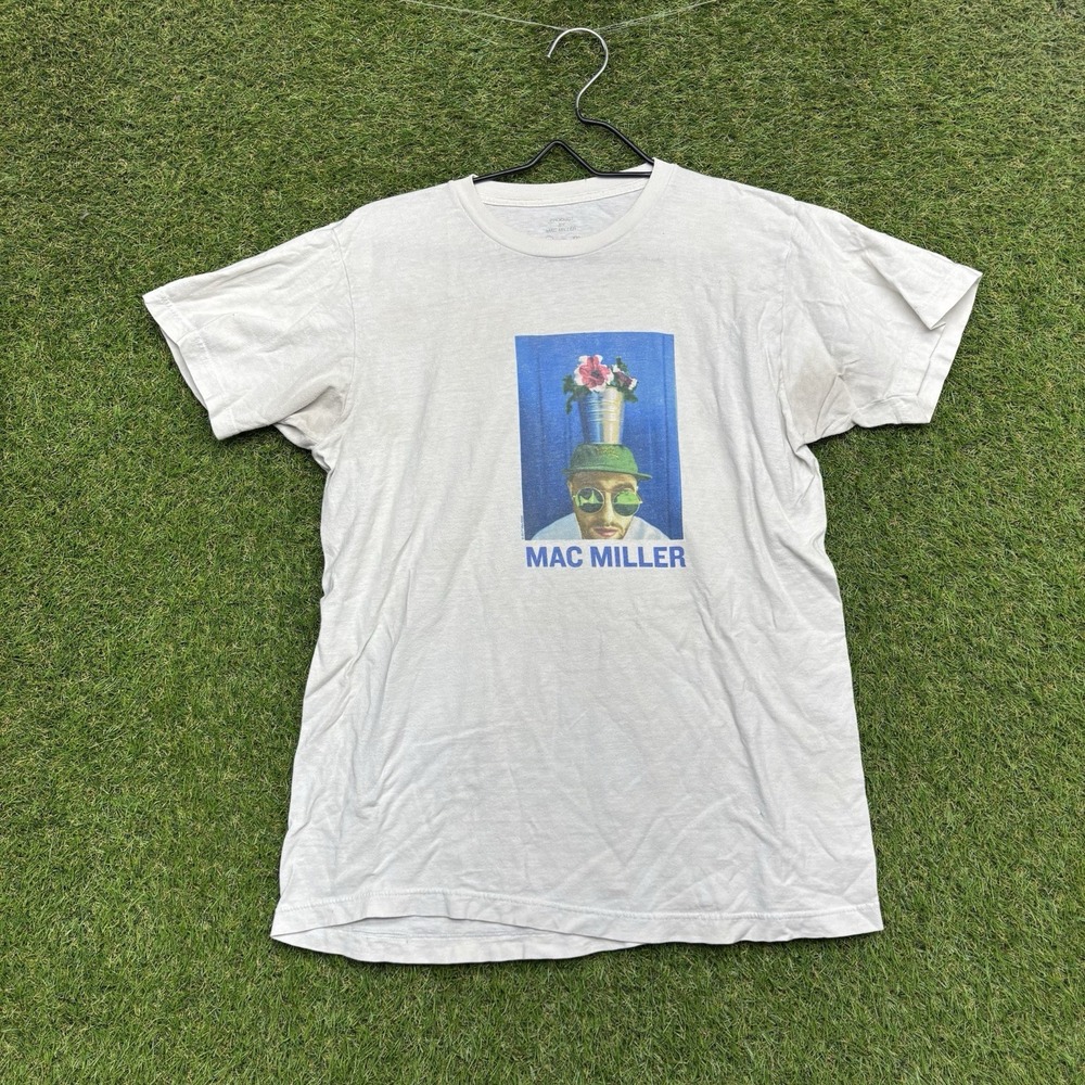MAC MILLER White Flower Pot Head Shirt Mens Medium Style Music Rap Tee y2k